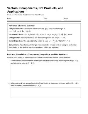 Complete Vector Operations Worksheet | Grade 12 Precalculus