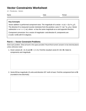 Printable Unknown Vectors Worksheet | Grade 12 Precalculus
