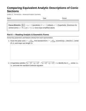 Complete Analytic Conics Worksheet | Grade 12 Precalculus