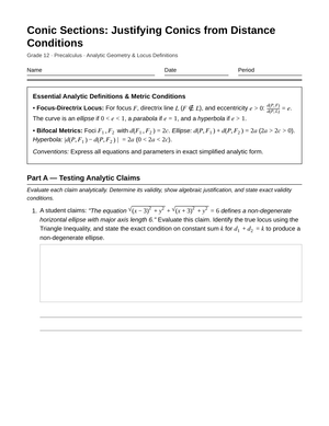 Essential Conic Distance Worksheet | Grade 12 Precalculus
