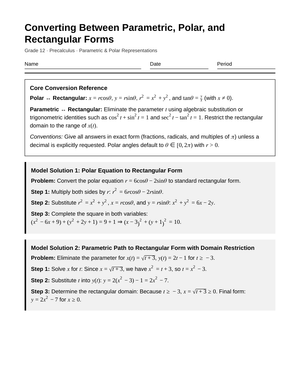 Ready Convert Between Forms Worksheet | Grade 12 Precalculus