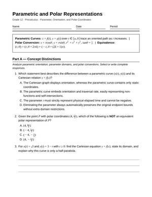 Free Parametric & Polar Worksheet | Grade 12 Precalculus