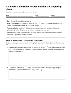 Ready Parametric & Polar Worksheet | Grade 12 Precalculus