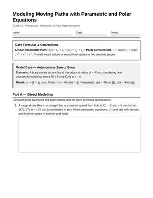 Essential Model a Path Worksheet | Grade 12 Precalculus