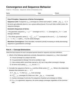 Ready Sequence Convergence Worksheet | Grade 12 Precalculus