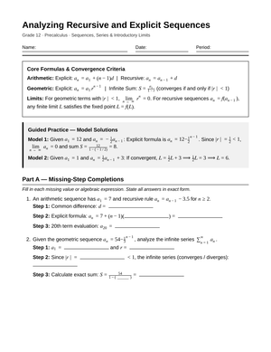 Complete Sequence Analysis Worksheet | Grade 12 Precalculus