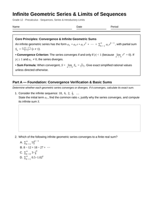 Essential Geometric Sums Worksheet | Grade 12 Precalculus