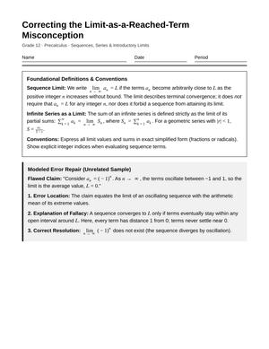 Complete Sequence Limits Worksheet | Grade 12 Precalculus