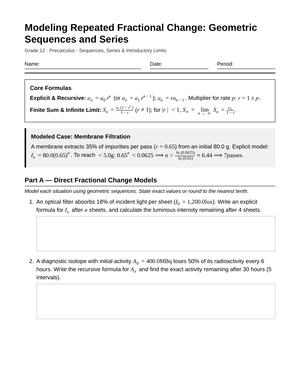 Complete Fractional Change Worksheet | Grade 12 Precalculus