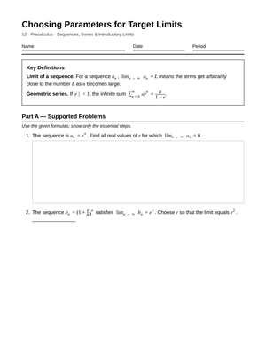Essential Target Limits Worksheet | Grade 12 Precalculus