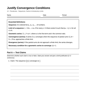 Essential Convergence Worksheet | Grade 12 Precalculus