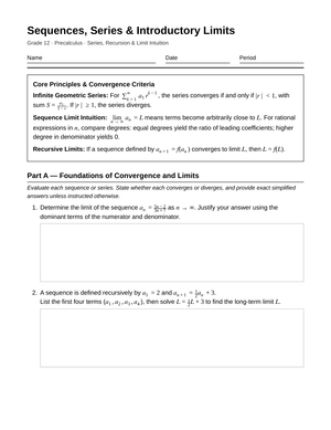 Essential Series & Limits Worksheet | Grade 12 Precalculus