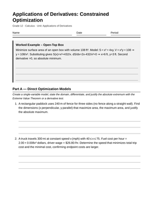 Essential Optimization Worksheet | Grade 12 Calculus