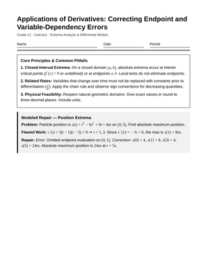 Essential Derivative Errors Worksheet | Grade 12 Calculus