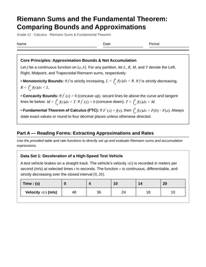 Complete Riemann Sum Bounds Worksheet | Grade 12 Calculus