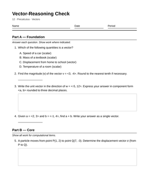 Complete Vector Operations Worksheet | Grade 12 Precalculus