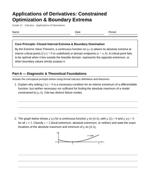 Essential Point Not Optimum Worksheet | Grade 12 Calculus