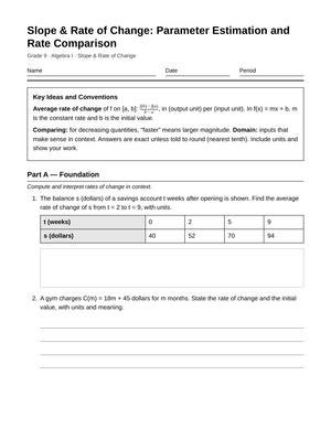 Printable Rate Comparison Worksheet | Grade 9 Algebra I