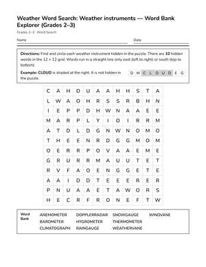 Ready Weather Instruments Word Search | Grades 2–3 Science