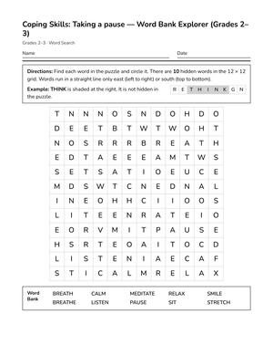 Ready Pause Word Search | Grades 2–3 Behavior Worksheets