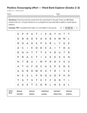 Ready Effort Word Search | Grades 2–3 Behavior Worksheets