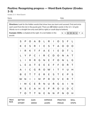 Free Progress Word Search | Grades 2–3 Behavior