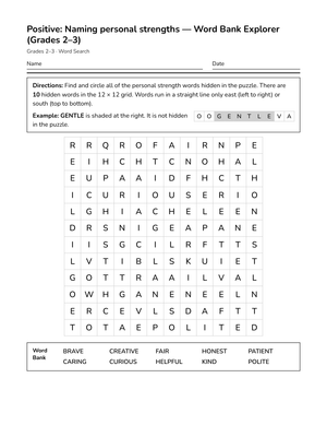 Free Strengths Word Search | Grades 2–3 Behavior Worksheets