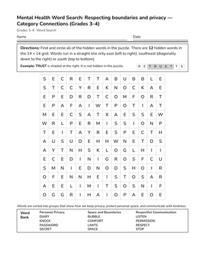 Free Boundaries Word Search | Grades 3–4 Behavior Worksheets