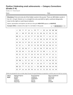 Free Small Wins Word Search | Grades 3–4 Behavior Worksheets