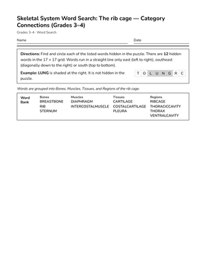 Printable Rib Cage Word Search | Grades 3–4 Science