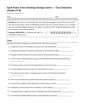 Printable Fact-Checking Word Search | Grades 4–5 ELA