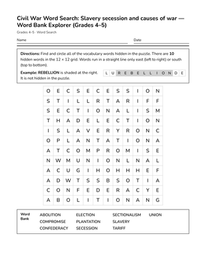Complete Civil War Word Search | Grades 4–5 Social Studies
