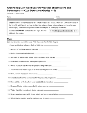 Printable Weather Tools Word Search | Grades 4–5 Science