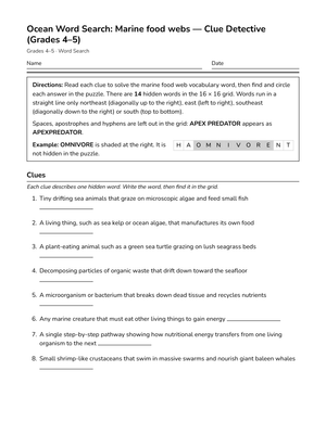 Ready Marine Food Webs Word Search | Grades 4–5 Science