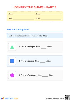 Identify the Shape - Part 3: Counting Sides Worksheet