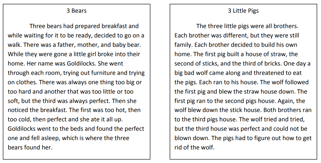 Story Comparison - Reading Comprehension