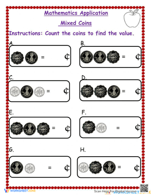 Mixed Coins – Count and Find the Value Worksheet