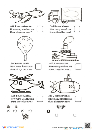 Transportation Addition Worksheets for Kids