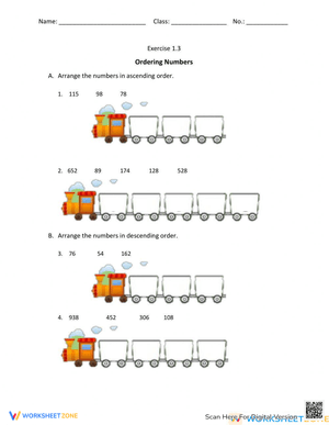 Train-themed Ordering Numbers