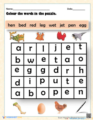 Word Search for Early Readers – Short Vowel Words