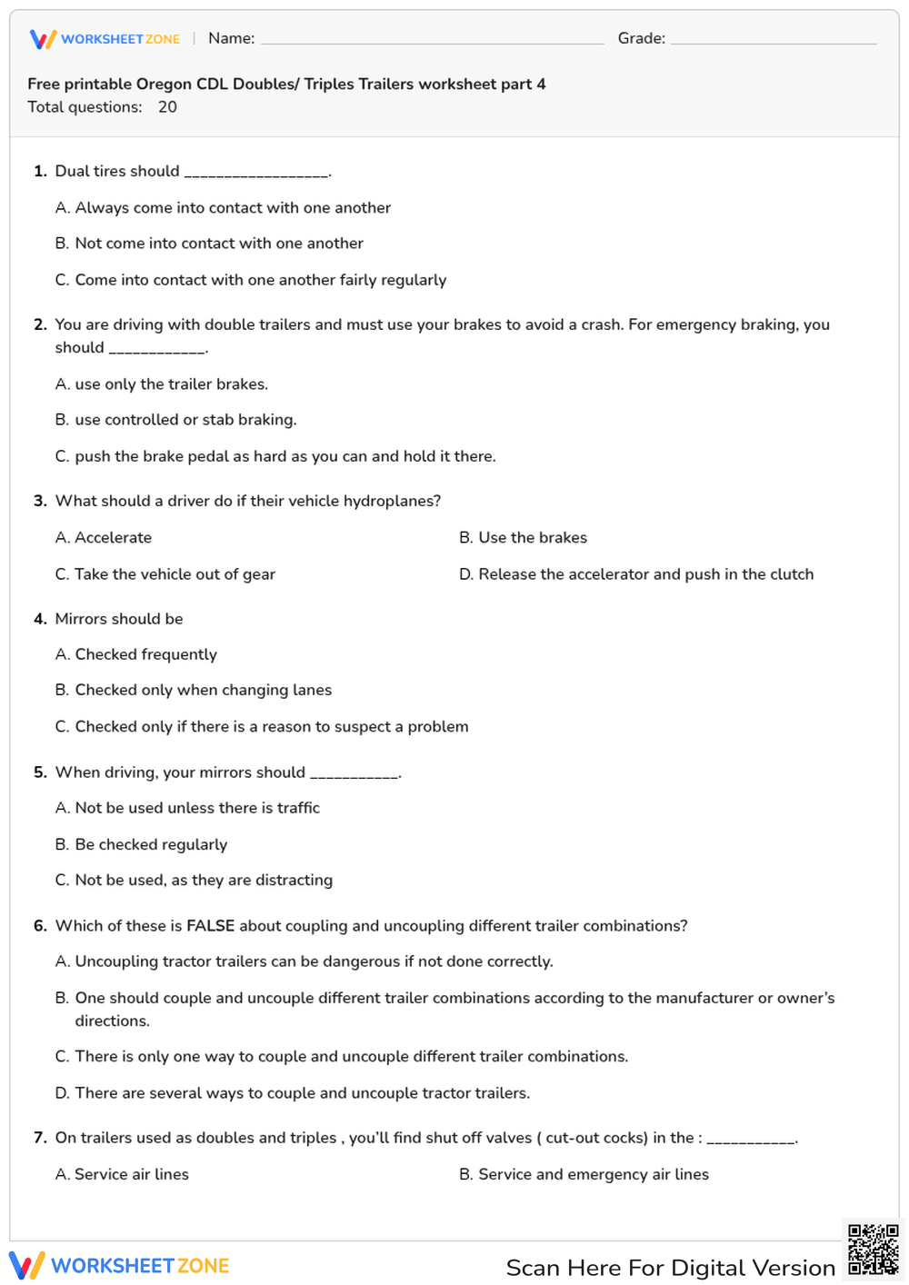 Free printable Oregon CDL Doubles/ Triples Trailers worksheet part 4