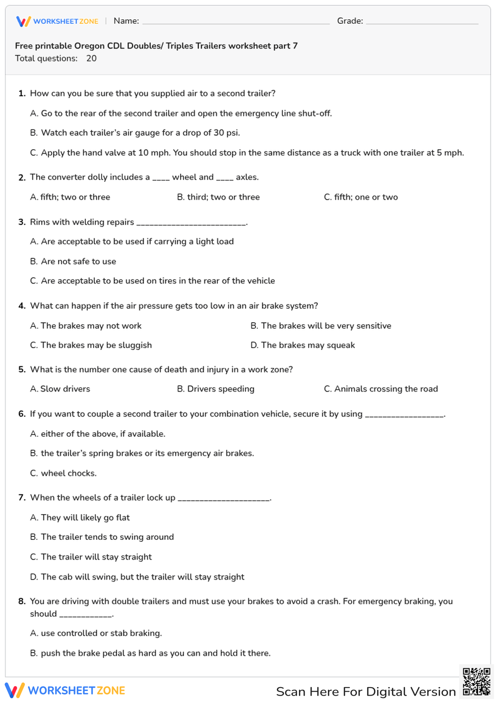 Free printable Oregon CDL Doubles/ Triples Trailers worksheet part 7