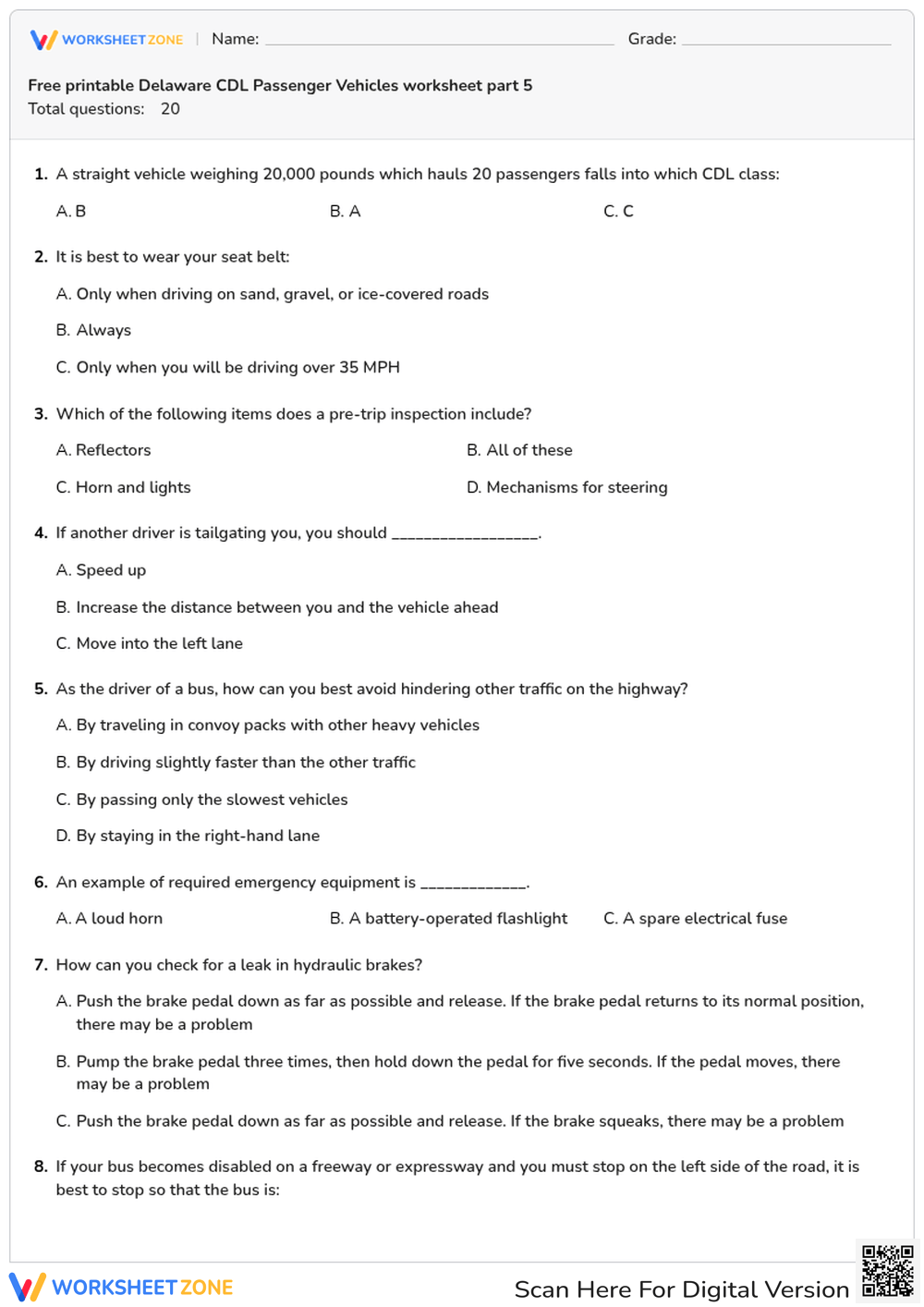 Free printable Delaware CDL Passenger Vehicles worksheet part 5