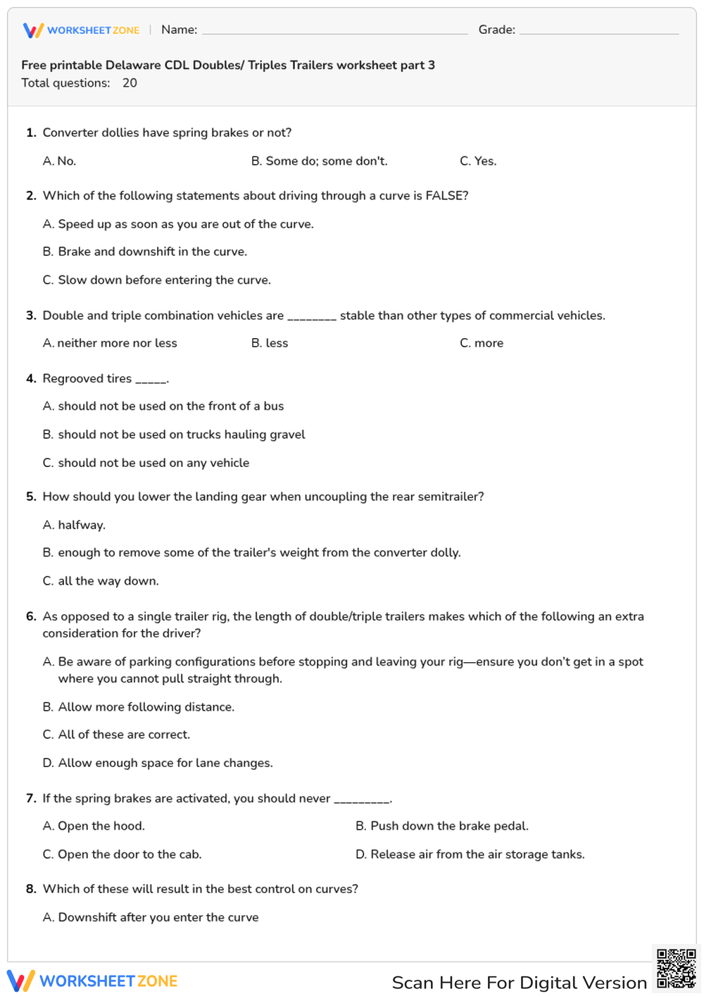 Free printable Delaware CDL Doubles/ Triples Trailers worksheet part 3