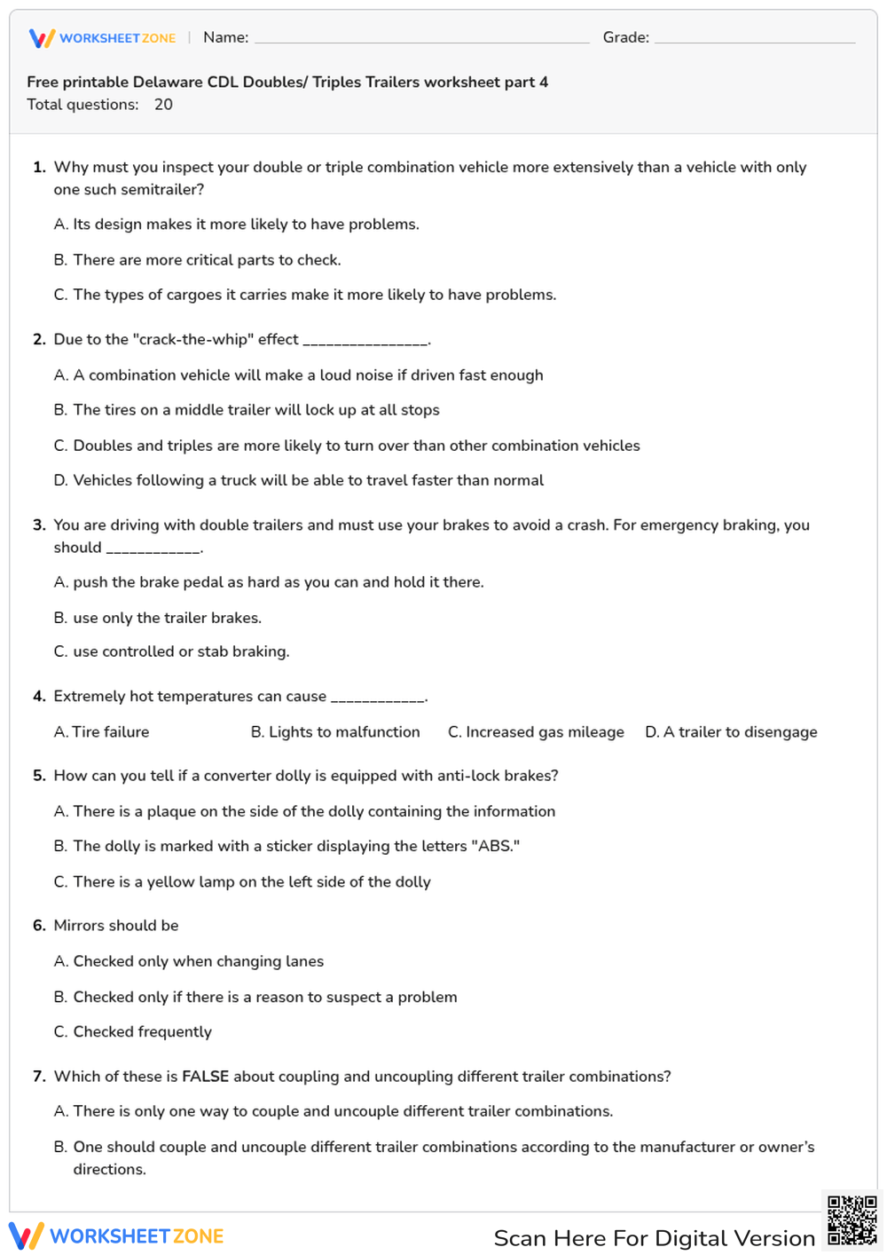 Free printable Delaware CDL Doubles/ Triples Trailers worksheet part 4