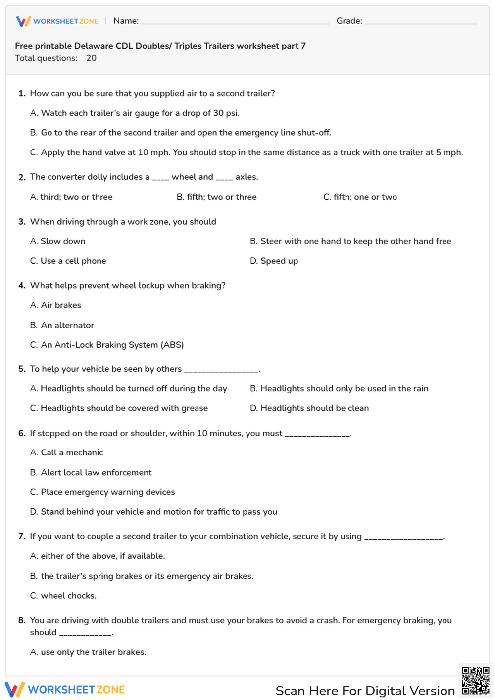 Free printable Delaware CDL Doubles/ Triples Trailers worksheet part 7