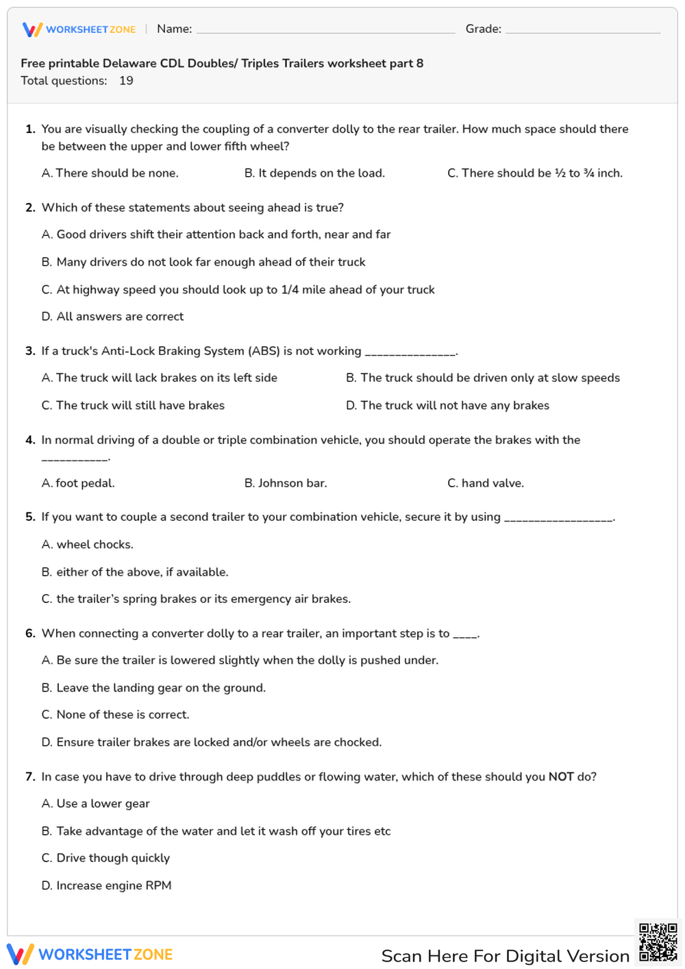 Free printable Delaware CDL Doubles/ Triples Trailers worksheet part 8