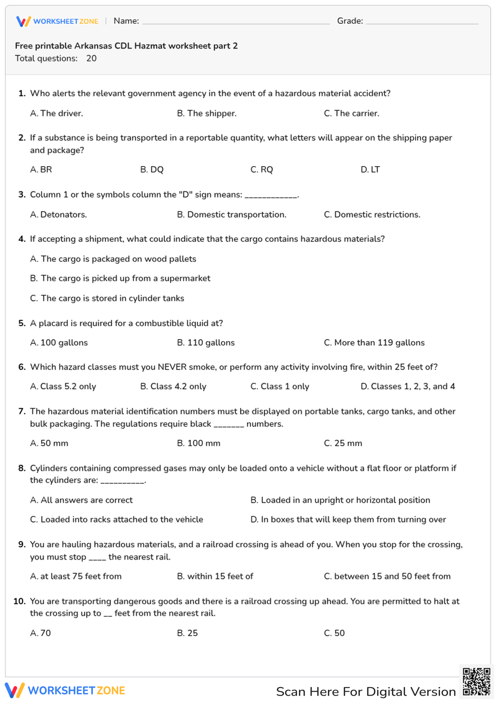Free printable Arkansas CDL Hazmat worksheet part 2