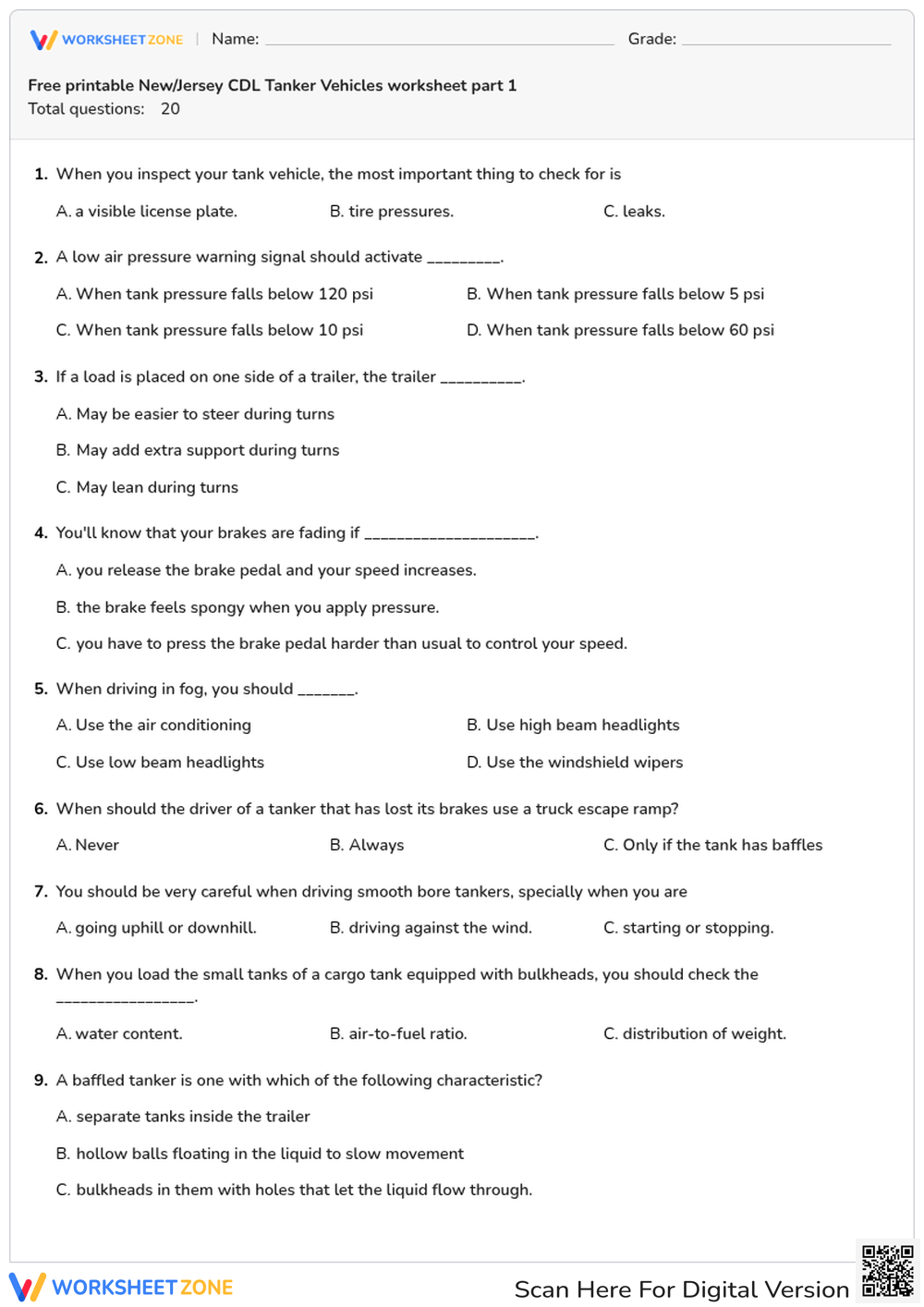 Free printable New/Jersey CDL Tanker Vehicles worksheet part 1