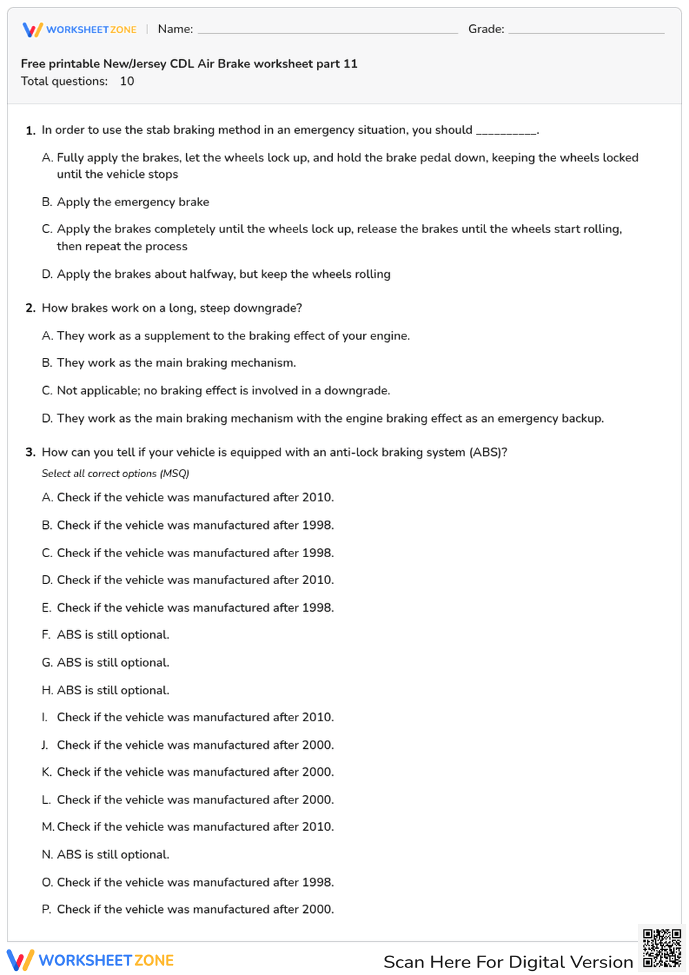 Free printable New/Jersey CDL Air Brake worksheet part 11